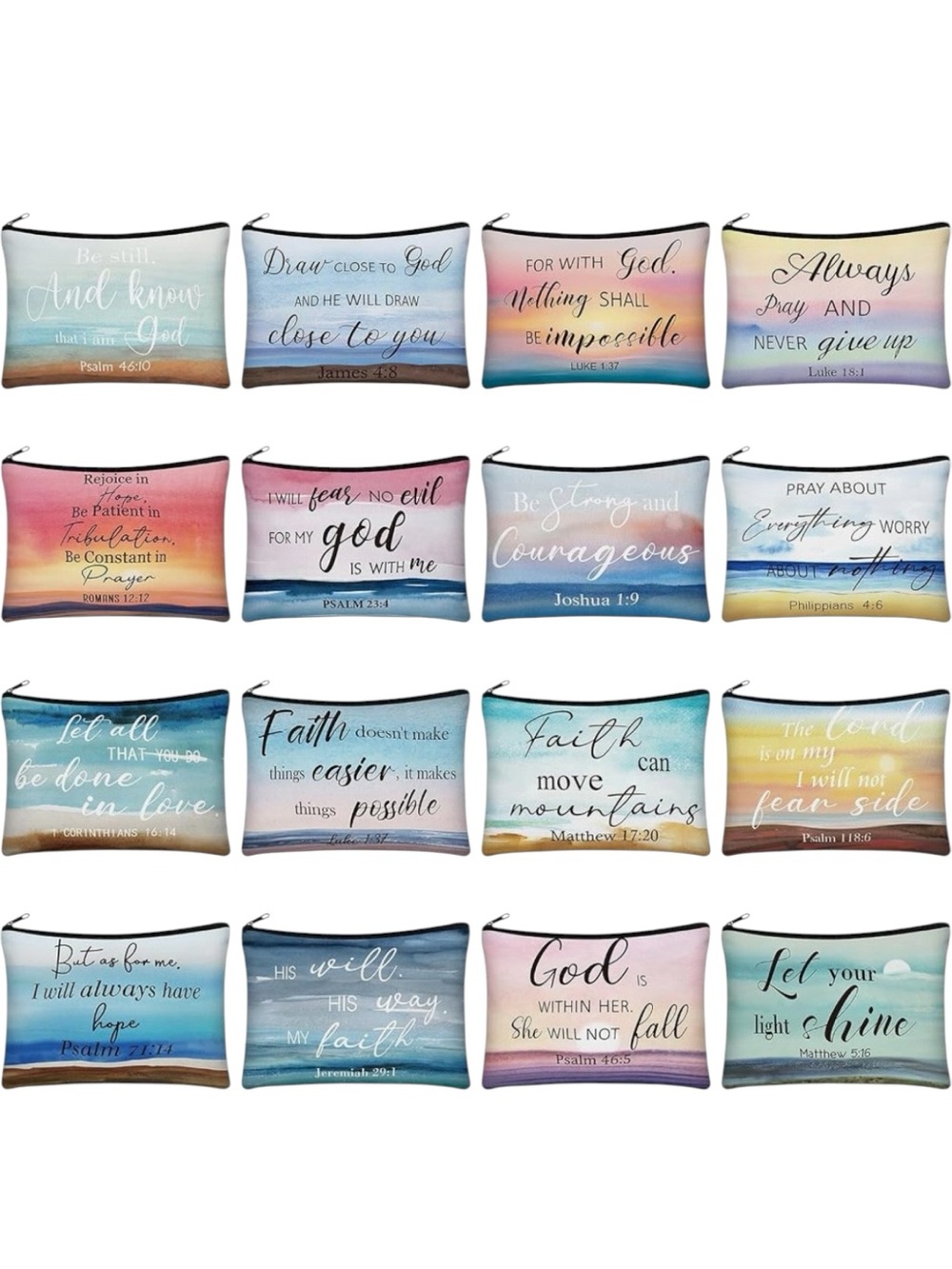 Inspirational Scripture makeup bags - Pastel Ombre pick 1 religious